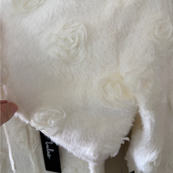 NWT Lulus Dream Charisma Ivory Eyelash Knit Rosette Shrug Mini Dress Set Size L - Picture 6 of 12